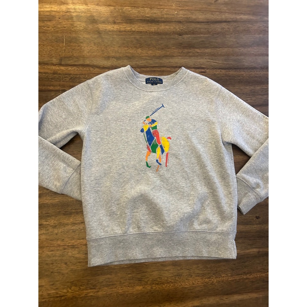 Polo Ralph Lauren Boys Gray Crewneck Sweatshirt Multi Color Big Pony Size 8 S/P